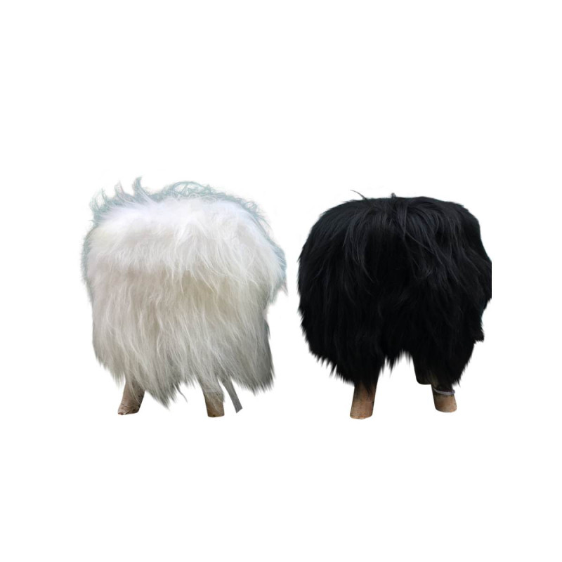 Tabouret En Peau De Mouton Noir
