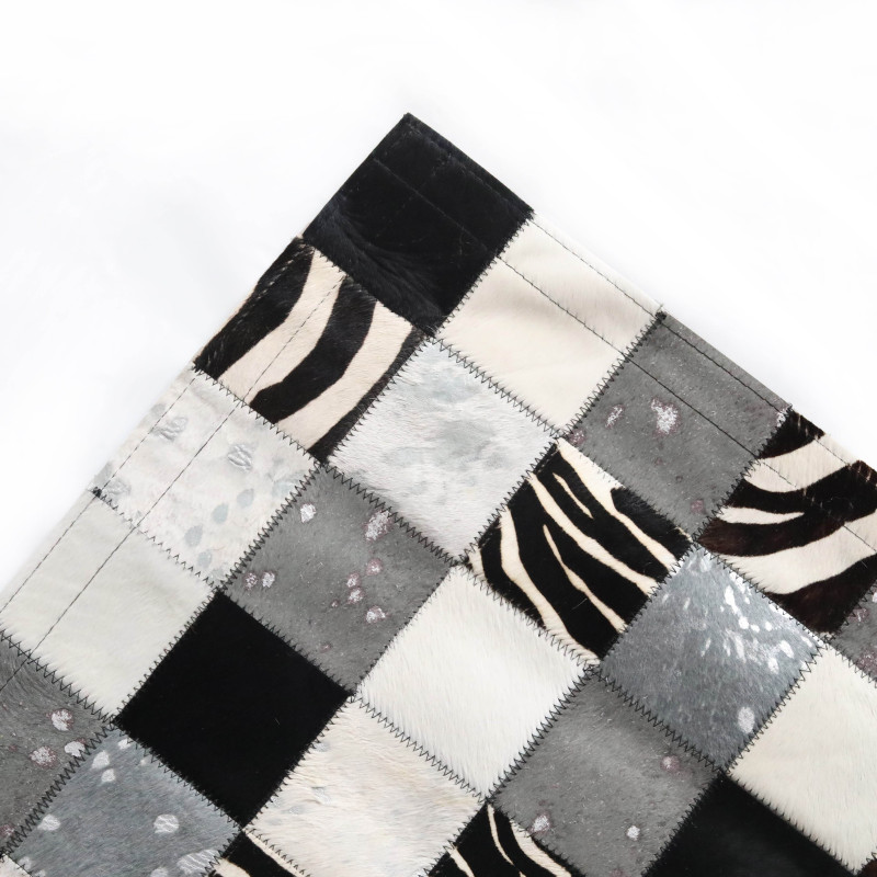 Tapis Patchwork Peau De Vache Noir Et Blanc