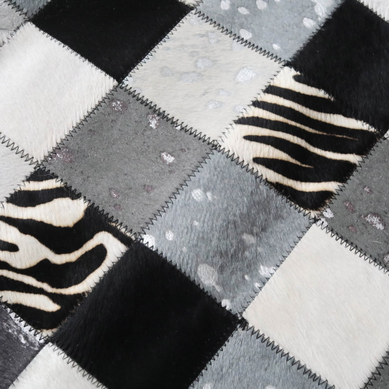 Tapis Patchwork Peau De Vache Noir Et Blanc