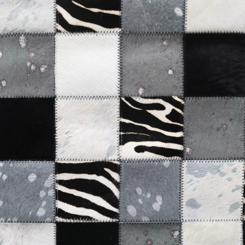 Tapis Patchwork Peau De Vache Noir Et Blanc