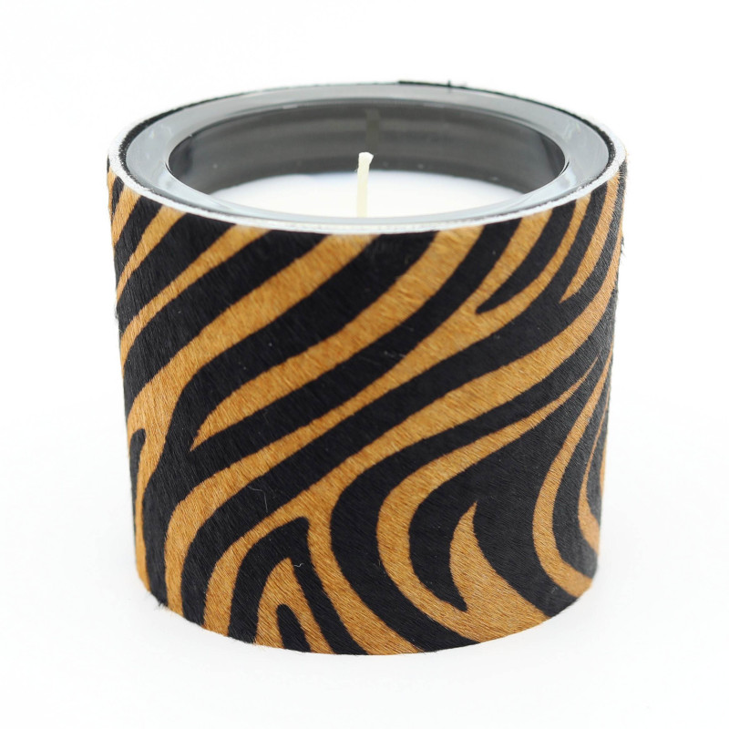 Bougie En Peau De Vache Zébrée Orange - 1 Mèche