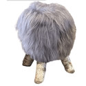 Tabouret En Peau De Mouton Gris