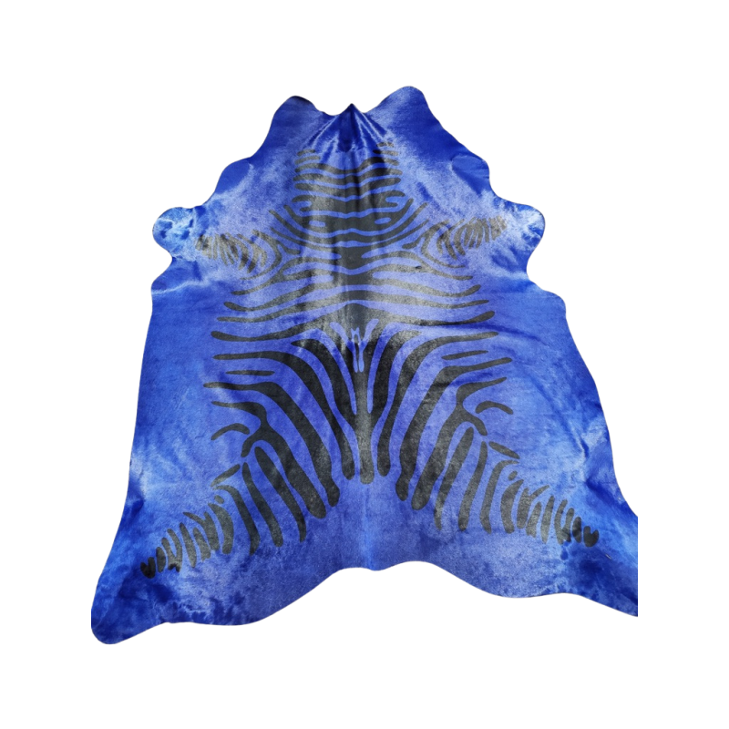 Peau de vache zébrée bleue