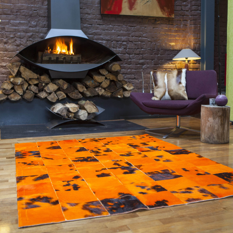 Tapis de Vache Patchwork Orange