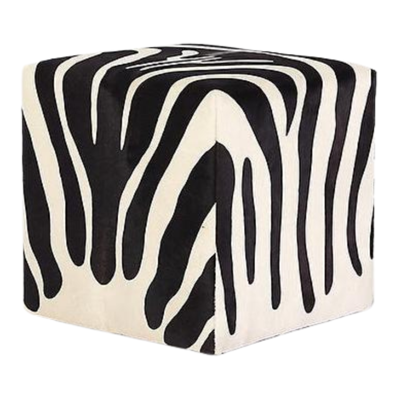 Pouf En Peau De Vache Zébrée Noire Et Blanche