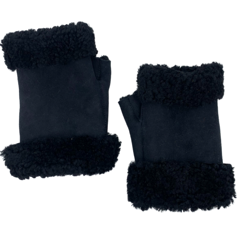 Mitaines En Peau De Mouton Noire
