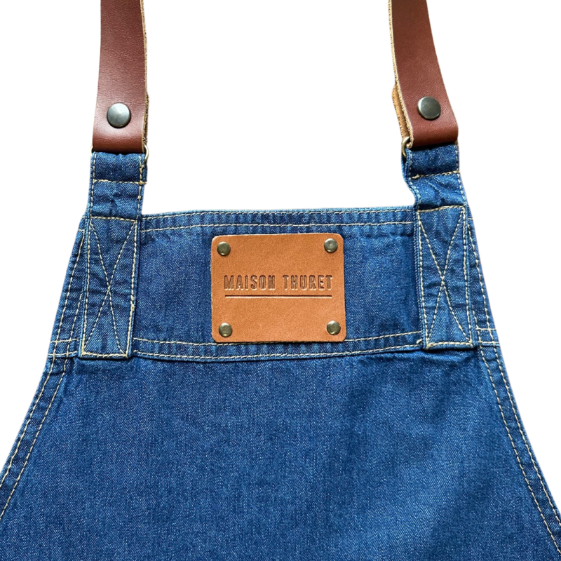 Schort van leer en donker denim