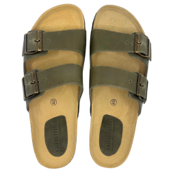 Kaki leren sandalen