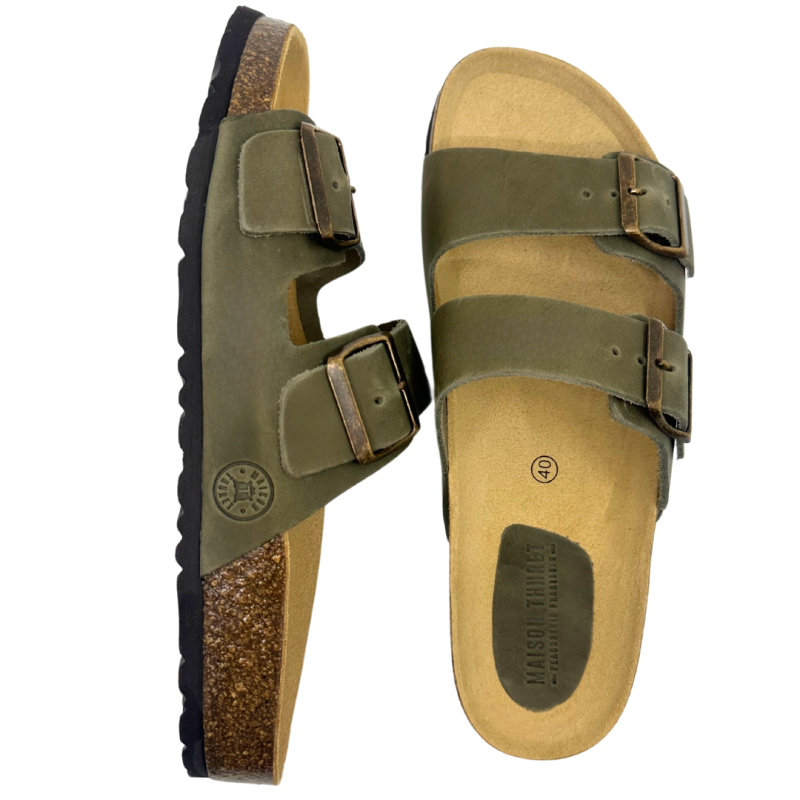 Sandales en cuir kaki