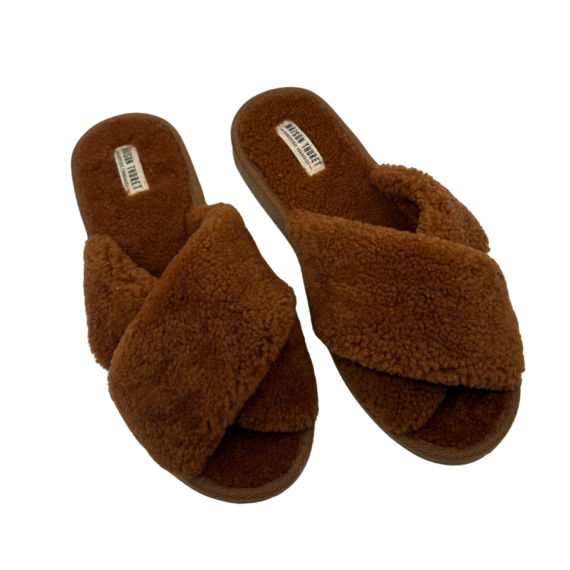 Claquettes Chinelo à Brides Croisées en Peau de Mouton – Maison Thuret
