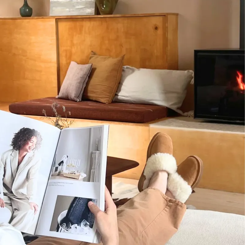 Mules En Peau De Mouton Avec Rebord