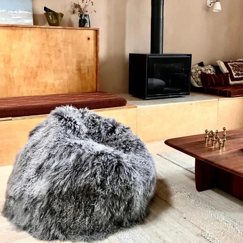 Pouf En Agneau Du Tibet Gris