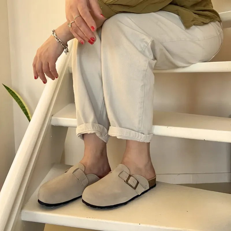 Sabots en cuir - greige
