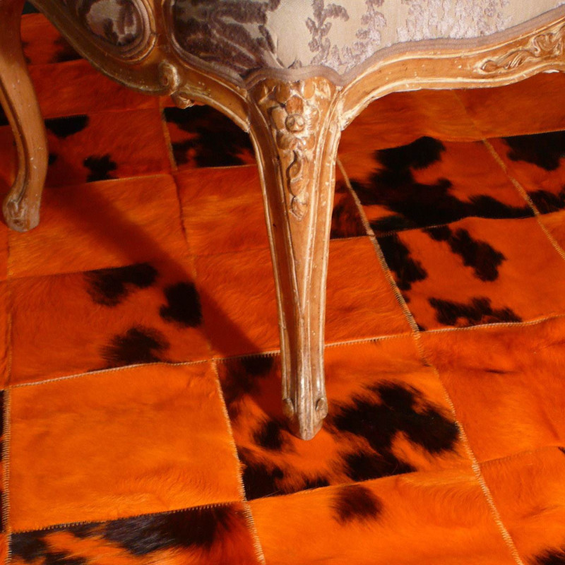 Tapis de Vache Patchwork Orange
